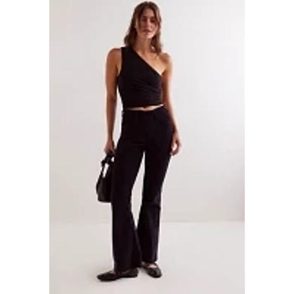 NWT FREE PEOPLE CRVY Karma Cord Flare Jeans WTF $128 SMALL Jet Black - Picture 1 of 4